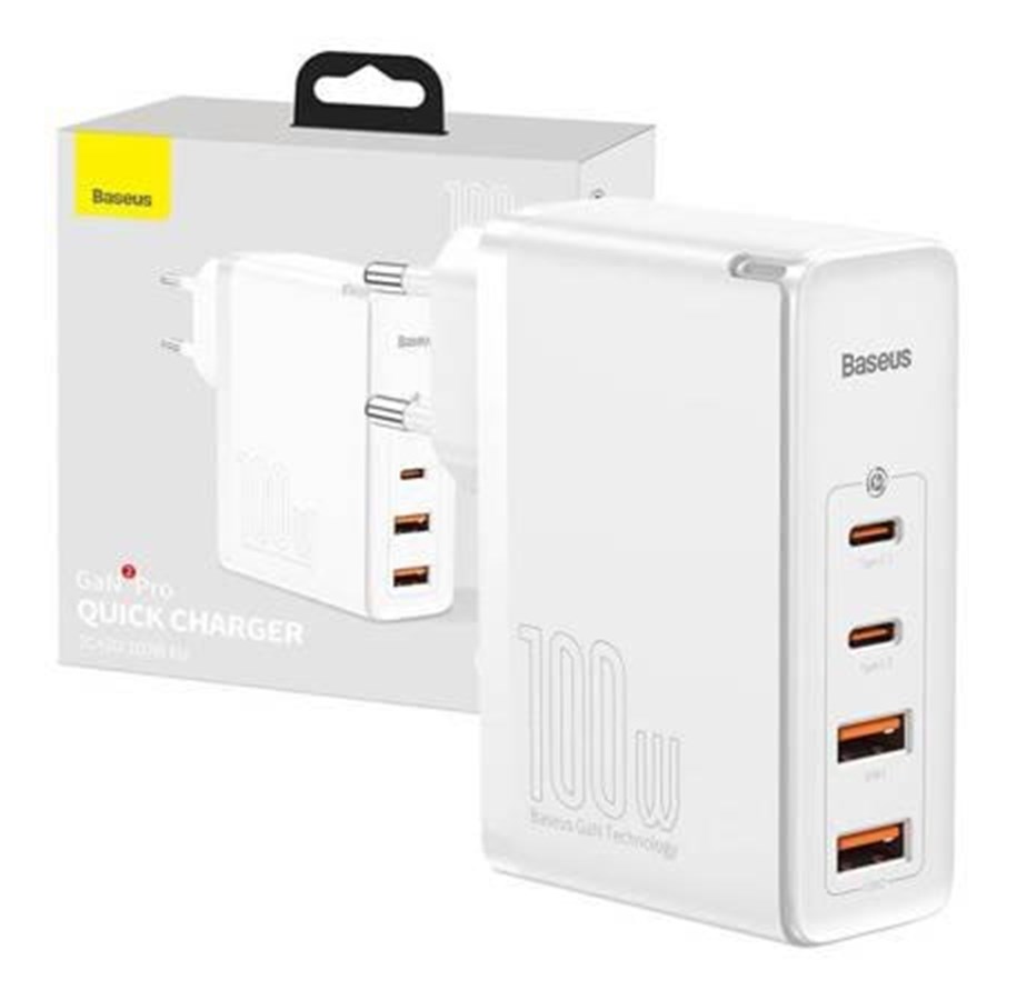 Mobile - Adapters & Chargers - Baseus Travel Charger  GaN2 Pro Quick 2x USB + 2x USB-C 100W EU (white) - CCGAN2P-L02