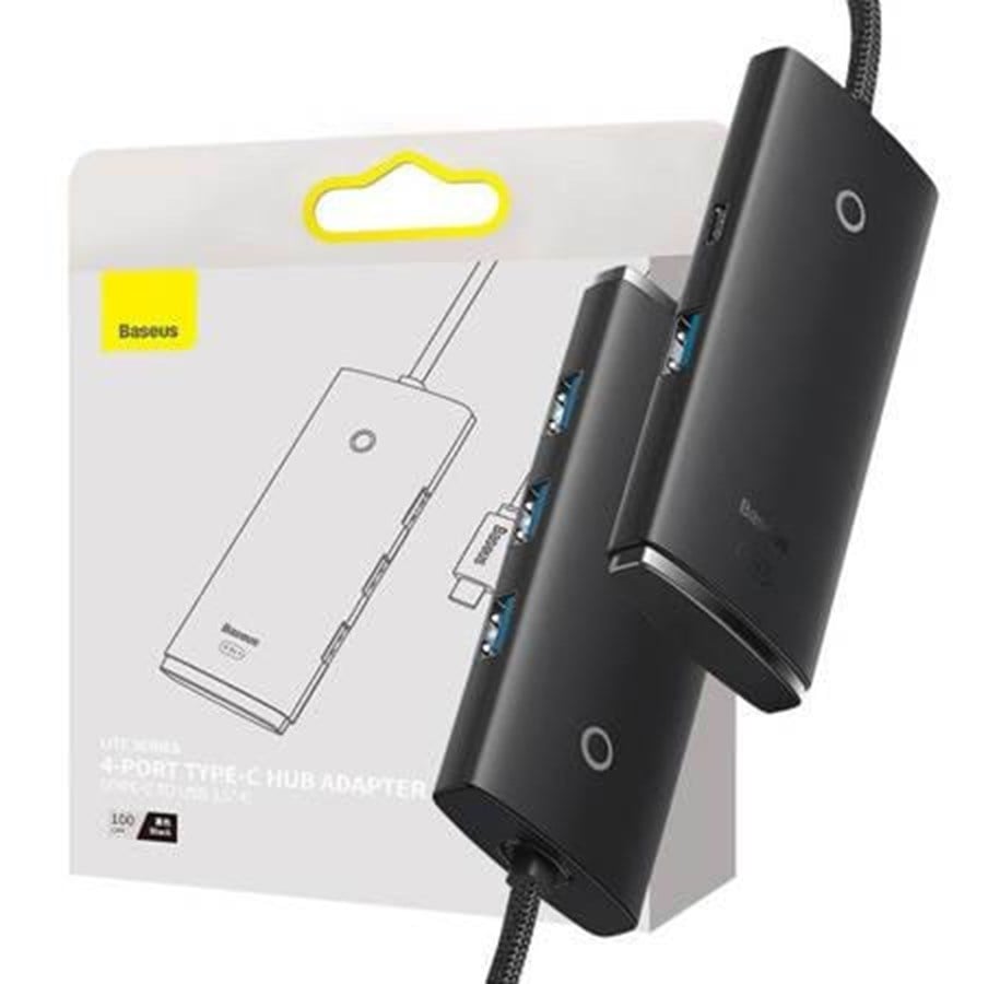 USB Hub - Baseus Lite Series Hub 4in1 USB-C to 4x USB 3.0 + USB-C 1m (Black) USB Hub - USB 3.0 - 4 porte - Svart - WKQX030401