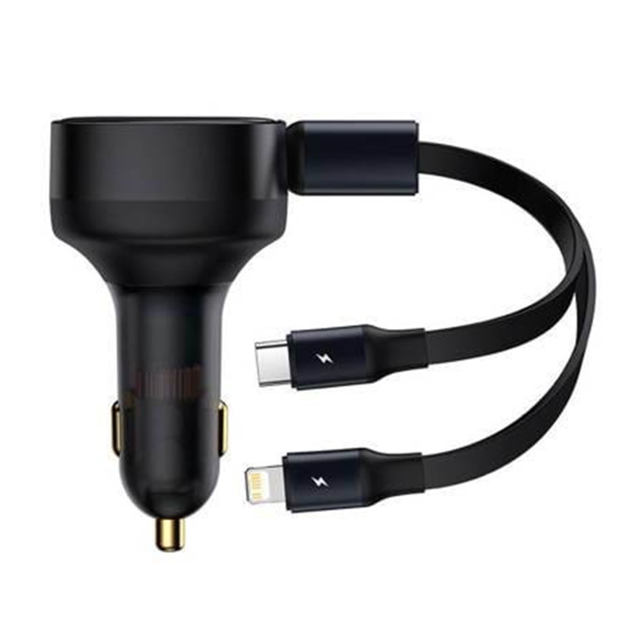 Mobile - Adapters & Chargers - Baseus Car Charger  Enjoyment with cable USB-C + Lightning 3A 30W (Black) - CGTX000001