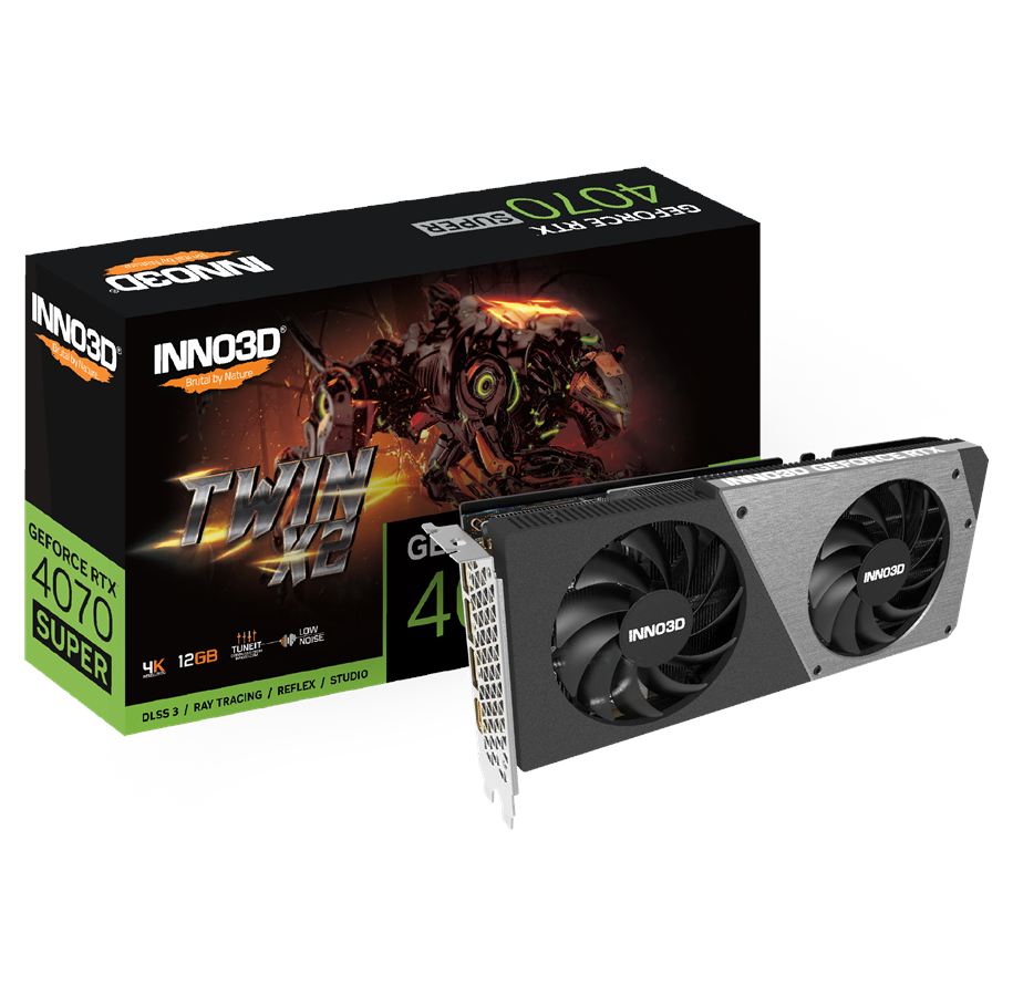 Grafikkort - Inno3D GeForce RTX 4070 SUPER Twin X2 - 12GB GDDR6X RAM - Grafikkort *DEMO* - N407S2-126X-186162N