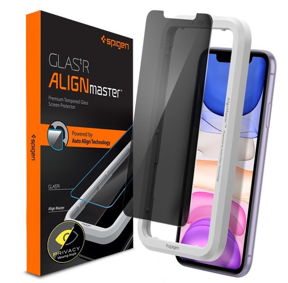 Mobiltelefontillbehör-Skyddsfilm - Spigen Glass AlignMaster Privacy 1 Pack - iPhone 11 - AGL00103