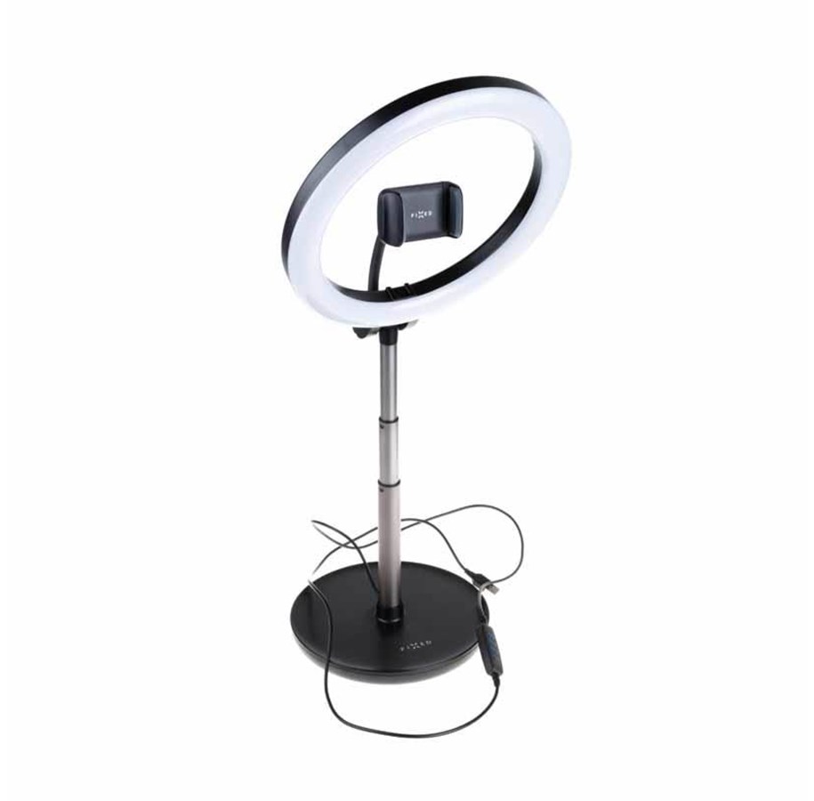 Streamingutrustning - FIXED LED Ring Desktop Tripod med Telefonställ Svart - FIXLRL-BK