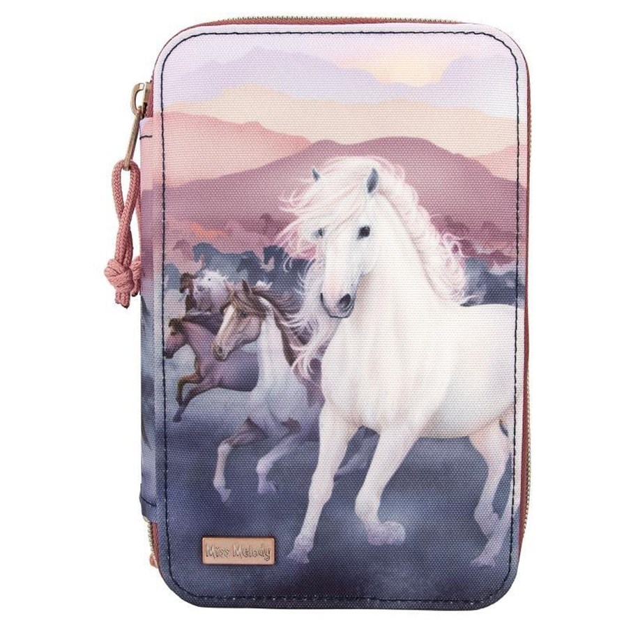 Skoltillbehör - Depesche Miss Melody Triple Pencil Case with Quilting NIGHT HORSES - 412511