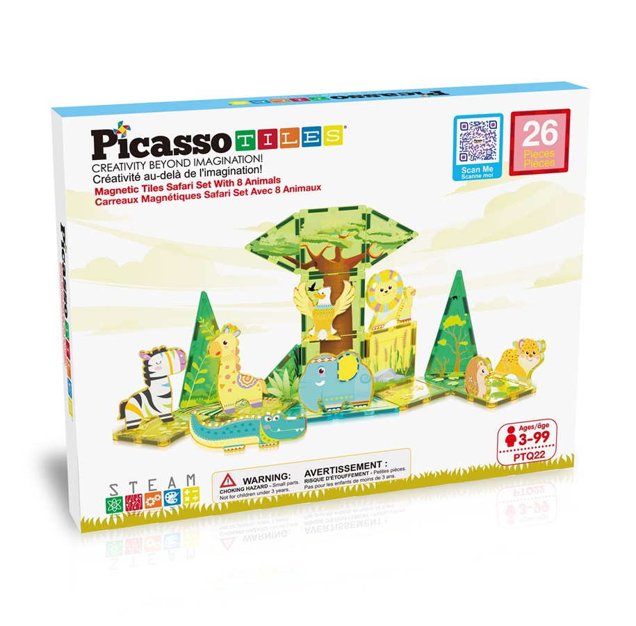 Byggset - PicassoTiles Safari 26pcs magnetic set with 8 figures - PTQ22