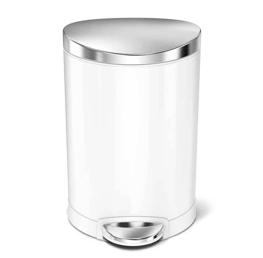 Avfallssortering - Simplehuman 6L halvrund pedalhink, vit stål - CW1835CB