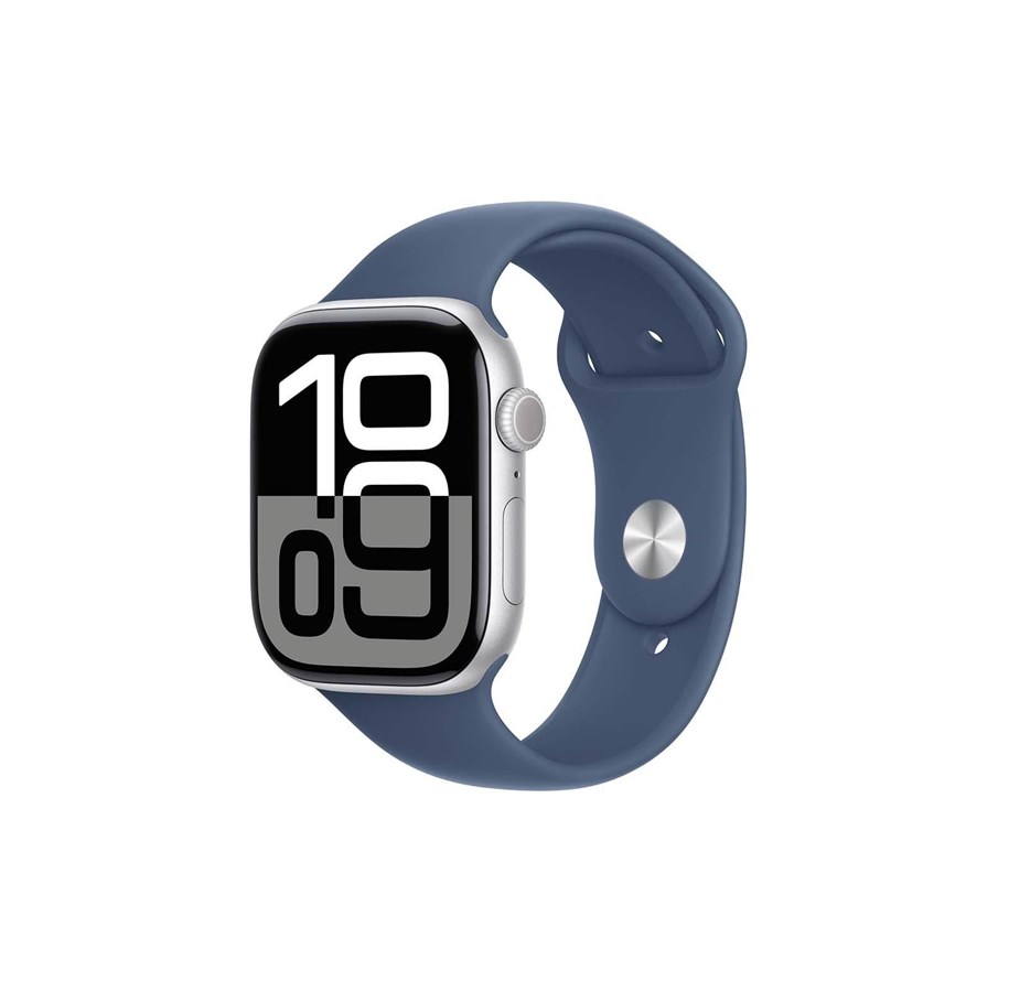 Pulsmätare & Stegräknare - Apple Watch Series 10 GPS + Cellular 46mm - Silver Aluminium Case with Denim Sport Band - S/M - MWY03QN/A