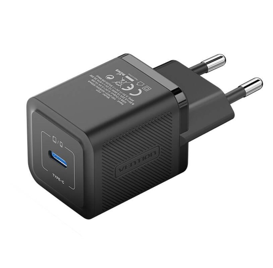 Mobile - Adapters & Chargers - Vention Wall charger FEPB0-EU USB-C 20W GaN (black) - FEPB0-EU