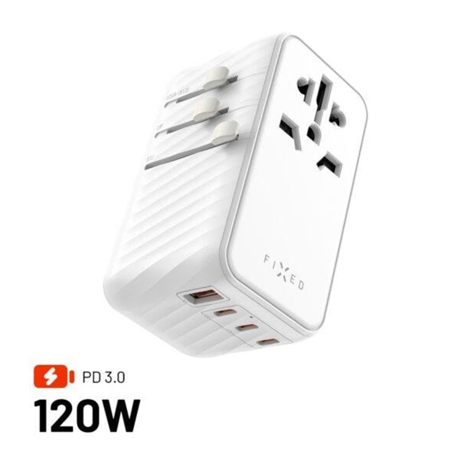 Mobile - Adapters & Chargers - FIXED Travel Charger USB-C/USB-A 120W EU/UK/USA/AUS White - FIXCT120-3C1A-WH