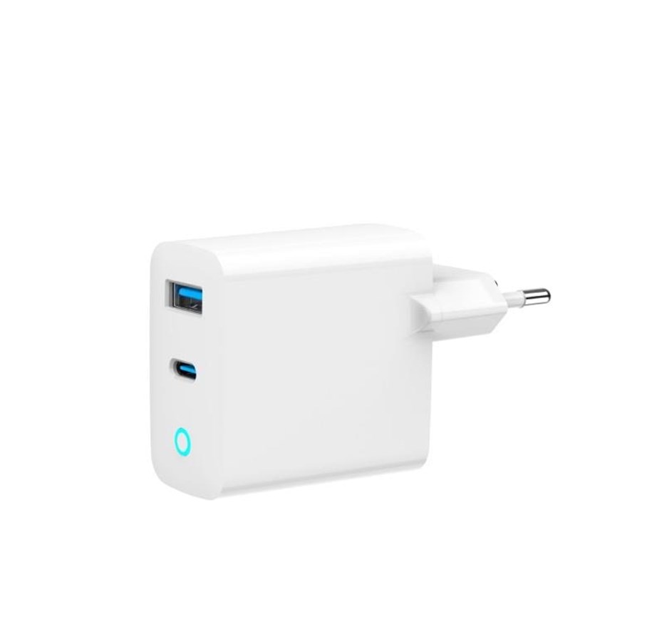 Mobile - Adapters & Chargers - Gembird Universal GaN USB charger QC 3.0 & PD 45W 2-port - White - TA-UC-PDQC45L-W-01