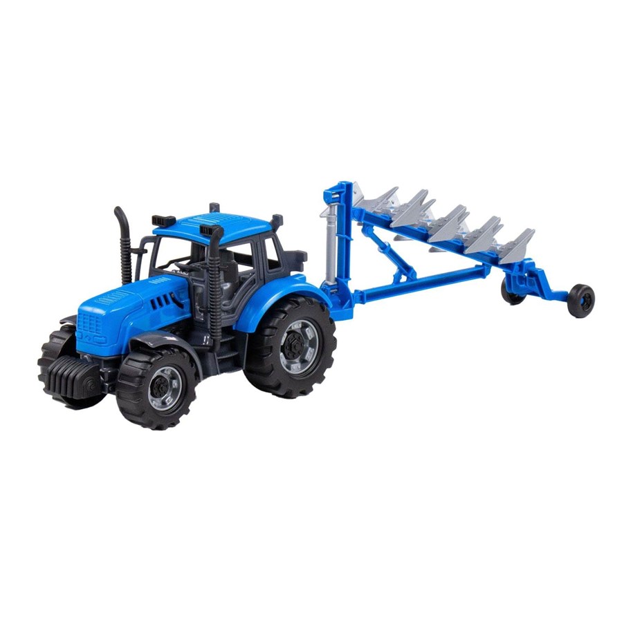 Leksaksbil - Cavallino Toys - Cavallino Tractor with Plow Blue Scale 1:32 - 1264FM04