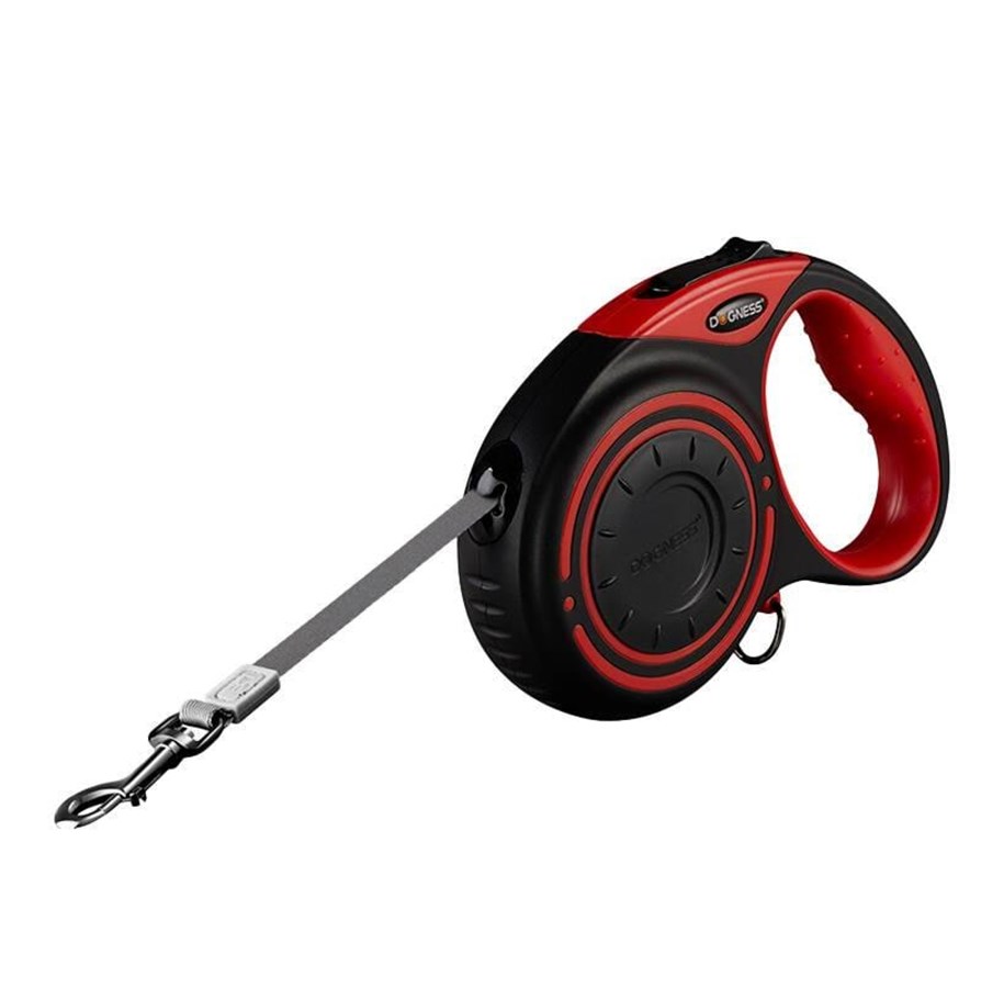 Hundar - Dogness automatic leash with flashlight and bag container (red) - JS04 Red