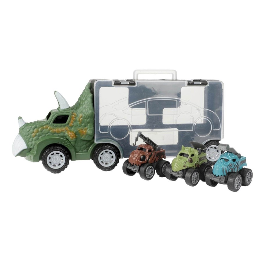 Leksaksbil - World of Dinosaurs Dino Truck with 3 Pull-back Cars - 80706A
