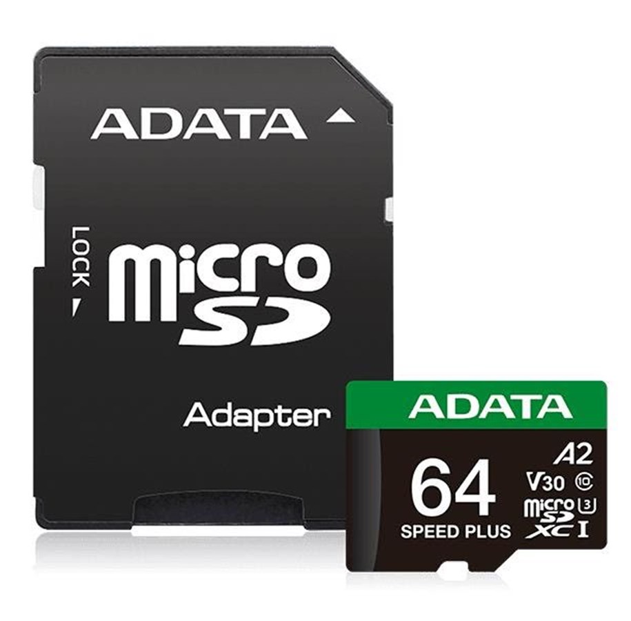 Flashram & USB Flash Drives - A-Data Speed Plus MicroSD/SD - 160MB/s - 64GB - UD64GUI3V30A2SP-RA1