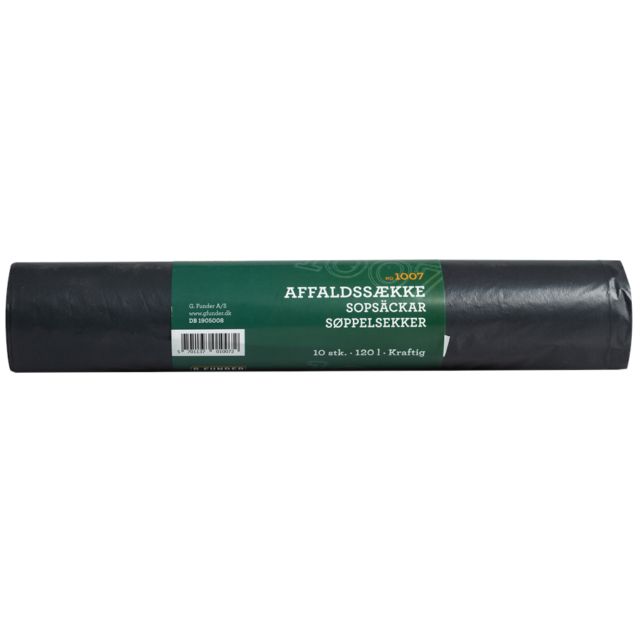 Rengöring - G.Funder Black garbage bags 120 liters 10 bags per roll - heavy duty quality - 5701137010072