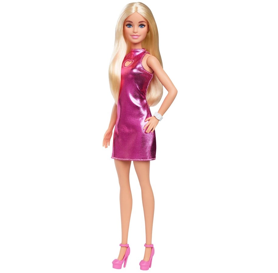 Dockor & Tillbehör - Barbie Fashionistas Doll #230 in Metallic Pink Minidress With Heart Cut-Out - HYT88