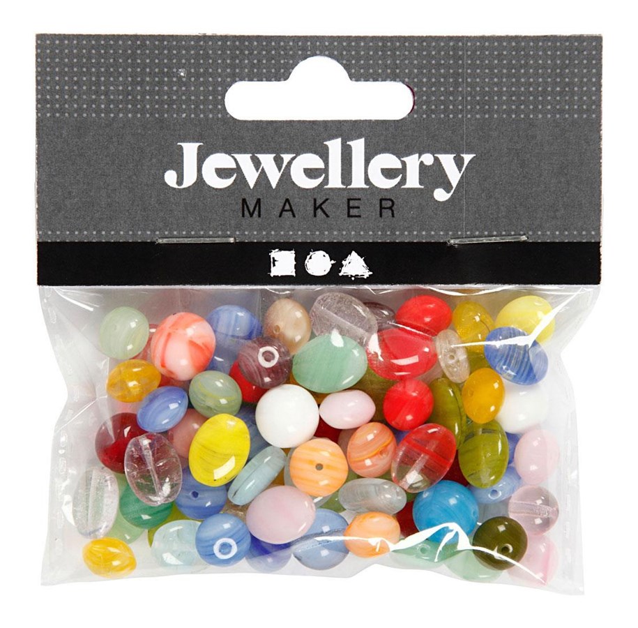 Kreativa spel - Creativ Company Glass Beads Various Round Oval Circle 60 grams - 684250