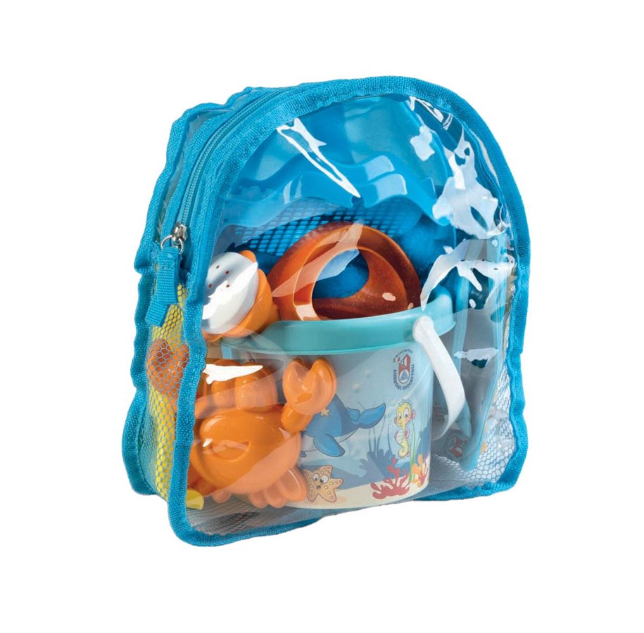 Utomhuslek - Androni Backpack with Beach Set Sea Animals 6pcs. - 7242-FISH