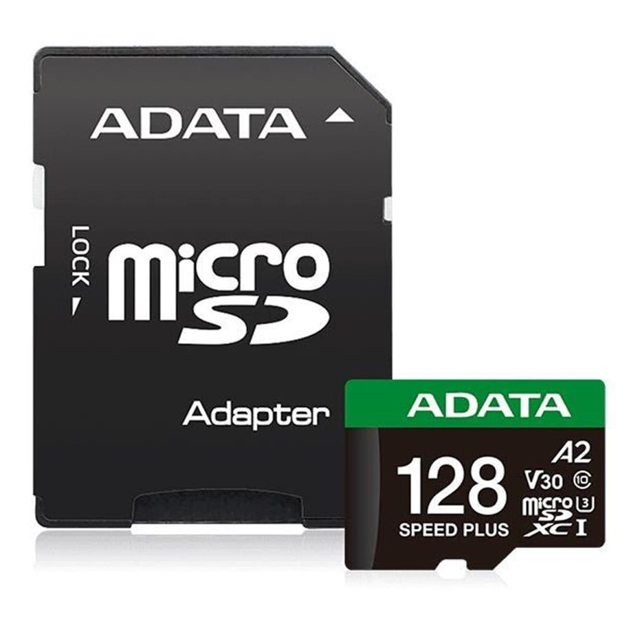 Flashram & USB Flash Drives - A-Data Speed Plus MicroSD/SD - 180MB/s - 128GB - UD128GUI3V30A2SP-RA1