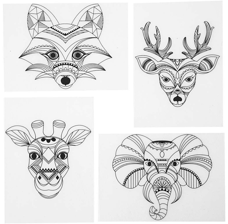 Konst- och hantverksmaterial - Creativ Company - Shrink Film Sheets with Wild Animal Motifs 4 pcs. - 79067