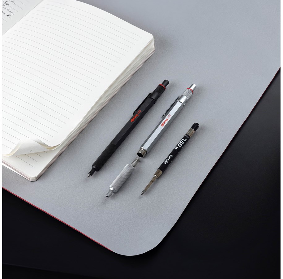ROtring 600 Gel Pen - 0.55mm Black Ink, Silver Metal Body With Knurled Grip, Refillable