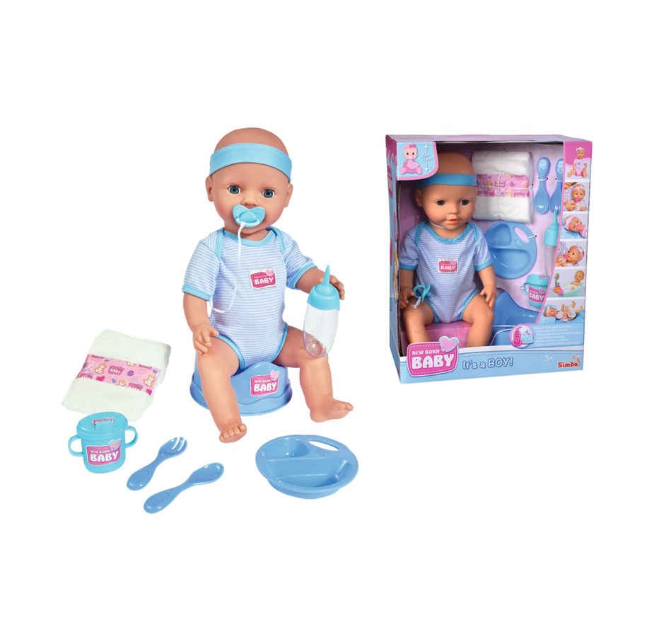 Dockor & Tillbehör - Simba New Born Baby Äta Väta Pojkdocka, 43 cm - 105030044