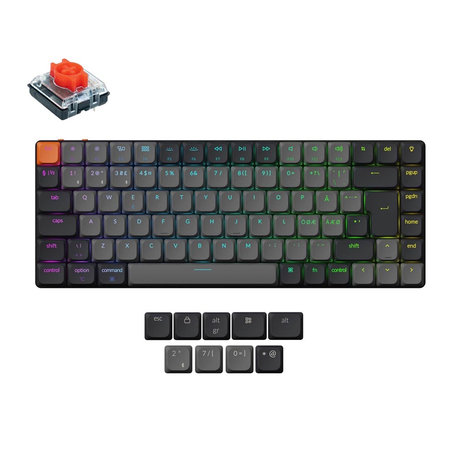 Tangentbord - Keychron K3 v3 RGB QMK Wireless Hot Swap QMK - Low Profile 2.0 Red - Gaming Keyboard - Utan numpad - Nordisk - Svart - K3X-H1Z-BO