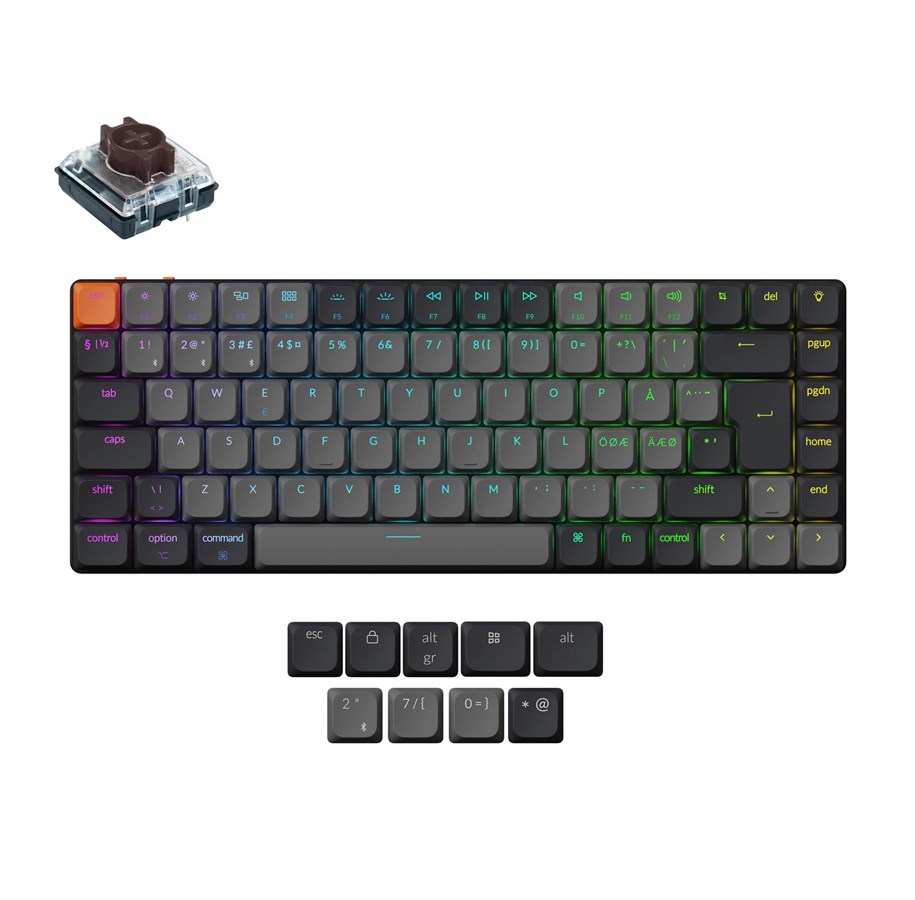 Tangentbord - Keychron K3 v3 RGB QMK Wireless Hot Swap QMK - Low Profile 2.0 Brown - Gaming Keyboard - Utan numpad - Nordisk - Svart - K3X-H3Z-BO