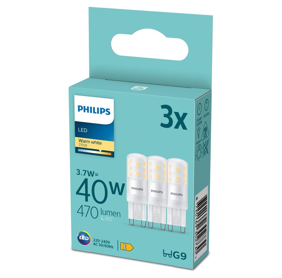 Glödlampor - Philips LED-glödlampa Spot 3.7W827 (40W) 3-pack G9 - 929003790892