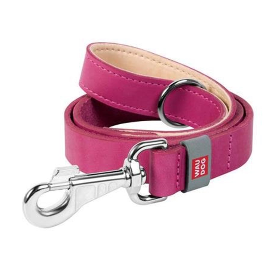 Hundar - Waudog Natural Leather Dog Leash Pink 25mm Wide 122cm Long - 08157