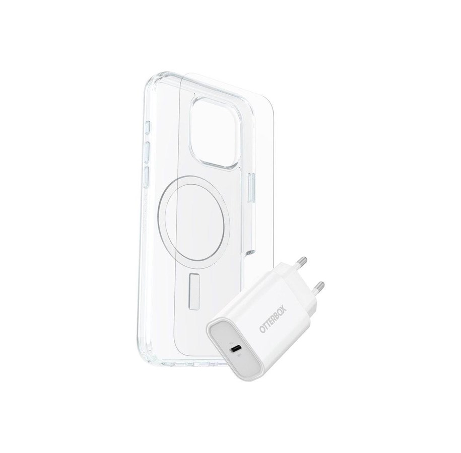 Mobile - Covers & Cases - OtterBox KIT Apple iPhone 16 Pro Max (Symmetry Clear MagSafe / Premium Glass / EU USB-C Wall Charger 30W - white) - 78-81435