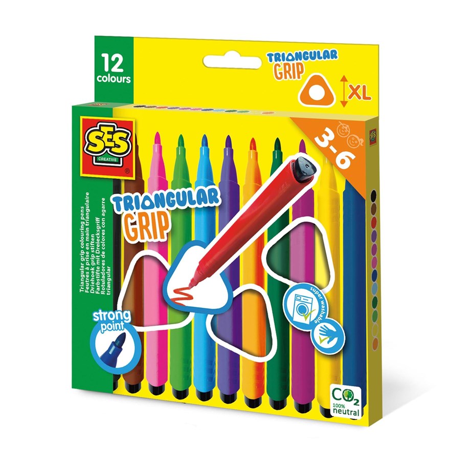 Kreativa spel - SES Creative Triangular Grip Colouring Pens 12 pcs - 14696