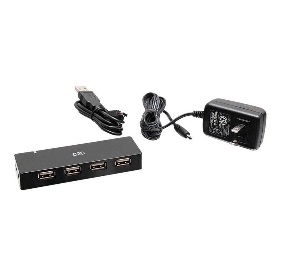 USB Hub - C2G 4-Port USB-A Hub with 5V 2A Power Supply - hub - 4 ports USB Hub - 4 porte - Svart - C2G54463