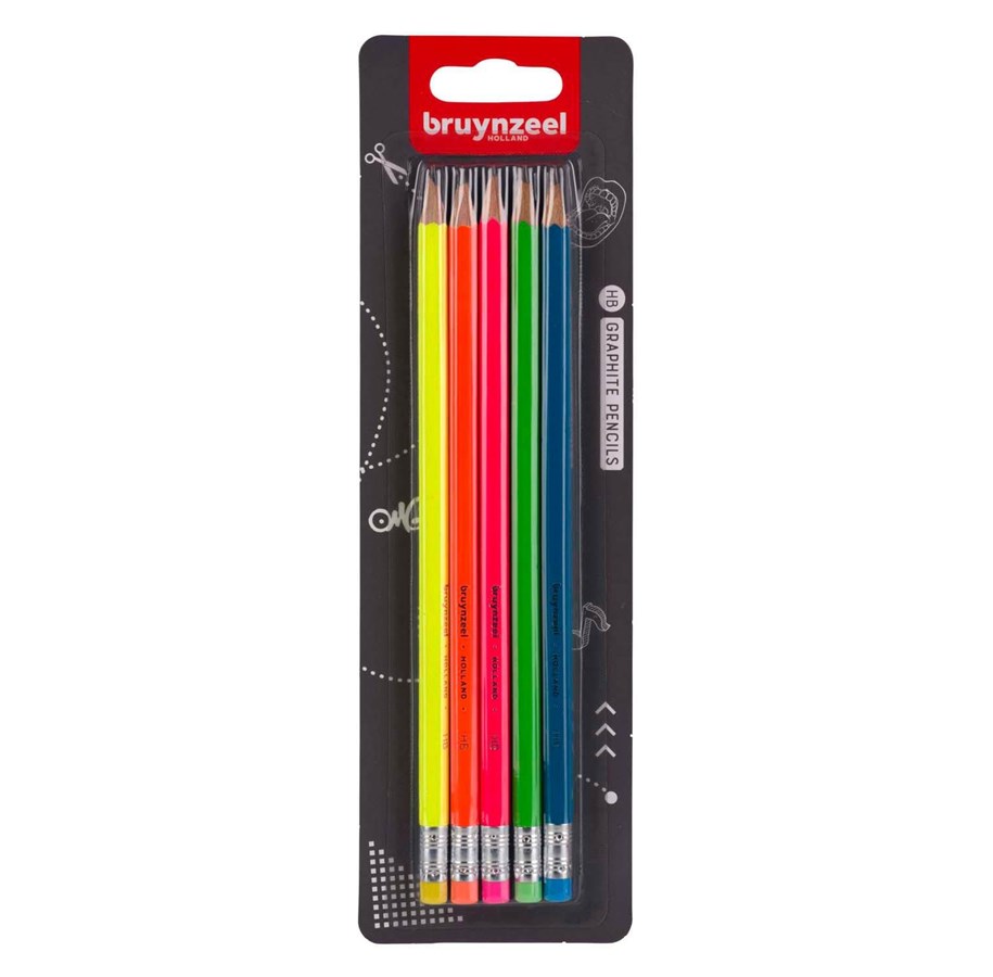 Kreativa spel - Bruynzeel Graphite Pencil Set Neon 5 Hb Pencils with Eraser - 60211105