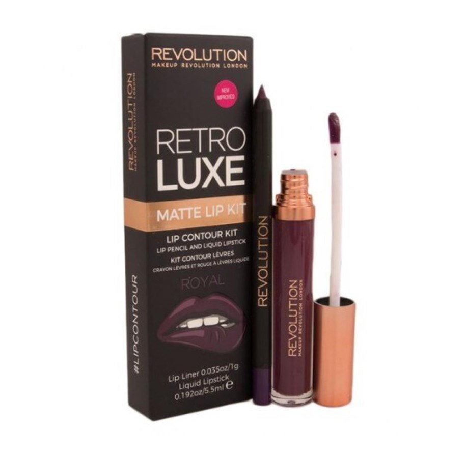 Smink - Makeup Revolution Set : Retro Luxe Matte Liquid Lipstick, Royal, 5.5 ml + Retro Luxe, Lip Liner, Royal, 1 g - 5029066103901