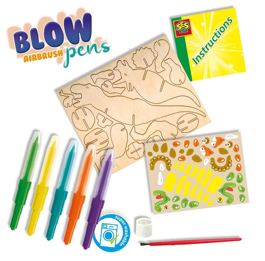 Kreativa spel - SES Creative - Airbrush Blow Pens Dinos - 14284