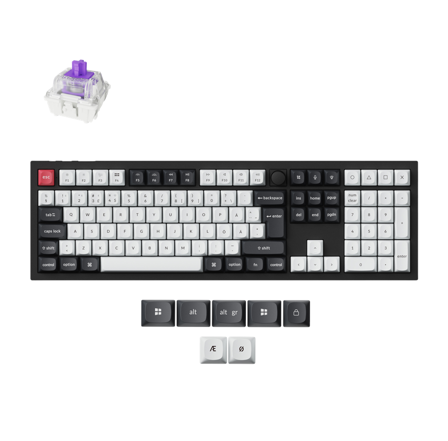 Tangentbord - Keychron Q6 HE 100% Knob Wireless Tri-Mode QMK - Gateron 2.0 Magnetic Switch - Carbon Black - Gaming Tangentbord - Nordisk - Svart - Q6H-M1-BO