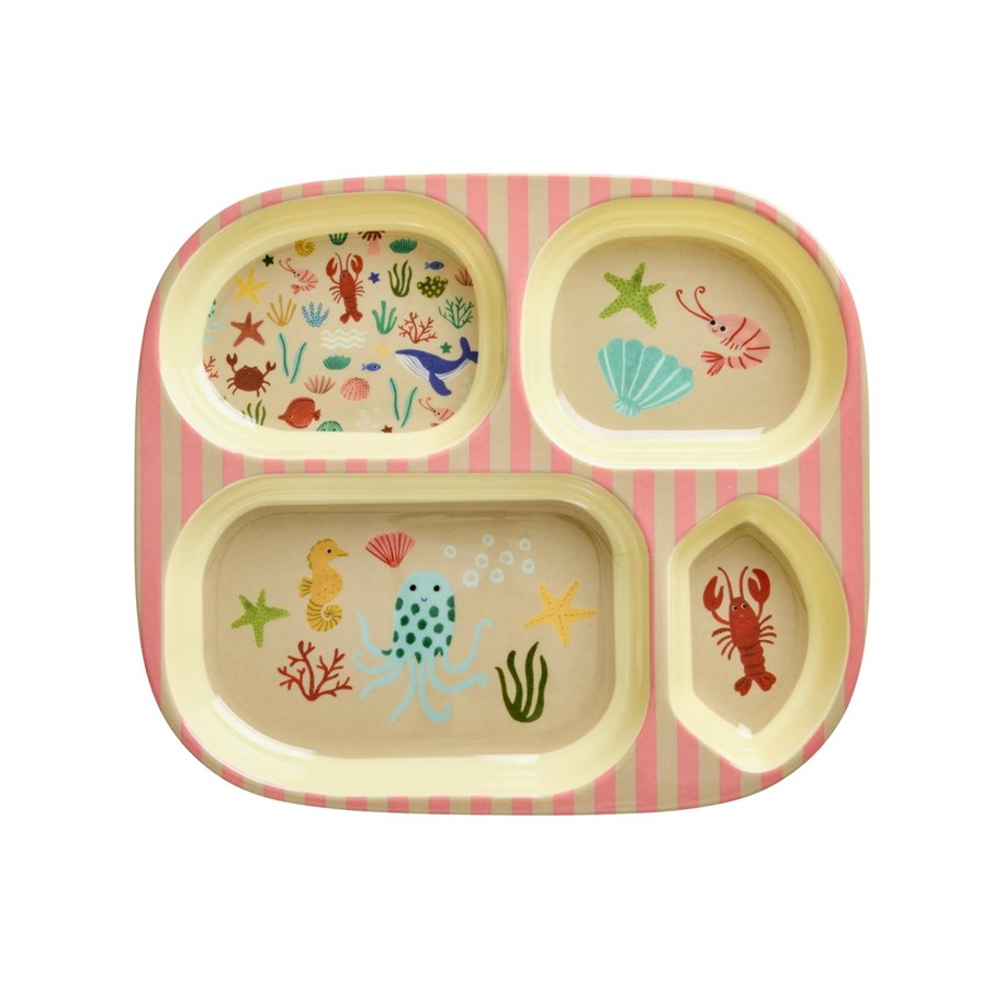 Bordsdukning - Rice - Melamine Kids 4 Room Plate - Coral Ocean Print - KIPL4-OCEI