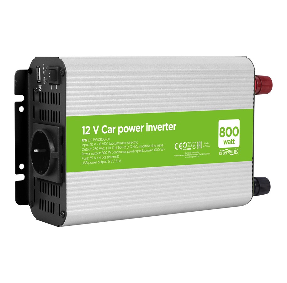 Strömförsörjning - Gembird EnerGenie - DC to AC power inverter - 800 Watt Strömförsörjning - 800 Watt - ATX - 80 Plus - EG-PWC800-01