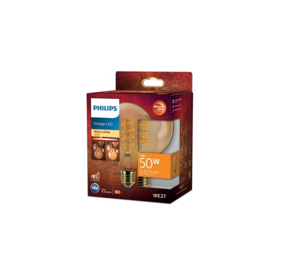 Glödlampor - Philips LED-glödlampa Vintage G95 640lm 7W(50W) WarmGlow Dimmable Amber E27 - 929003807101