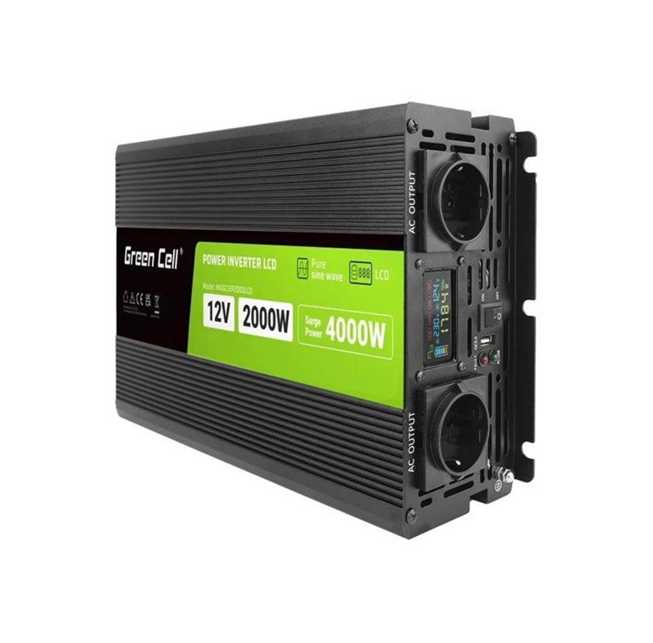 Strömförsörjning - Green Cell - DC to AC power inverter - 2000 Watt Strömförsörjning - 2000 Watt - ATX - 80 Plus - INVGC12P2000LCD