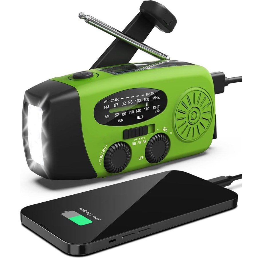 DAB, Nätverk & Klockradio - Pro Emergency radio - Hand Crank - Solar cells - 2000mAh Powerbank - SOS Light - AM/FM - Grön - 10161-Green