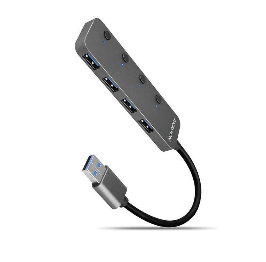 USB Hub - AXAGON SuperSpeed USB-A Switch Hub with Charging Function USB Hub - USB 3.2 - 4 porte - Grey - HUE-MSA