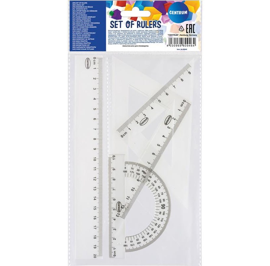 Skoltillbehör - CENTRUM Geometry set 20cm. 4 pieces. Clear plastic - 80946