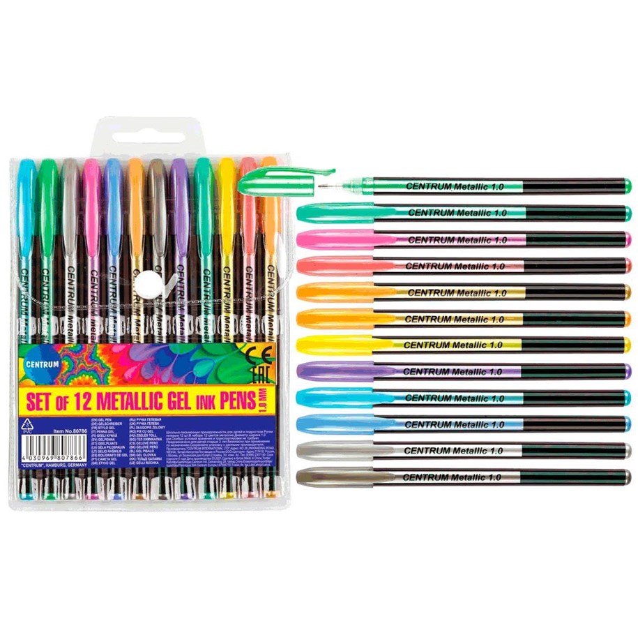 Skriv- och ritverktyg - CENTRUM Metallic Gel Pen 12 ass. - 80786