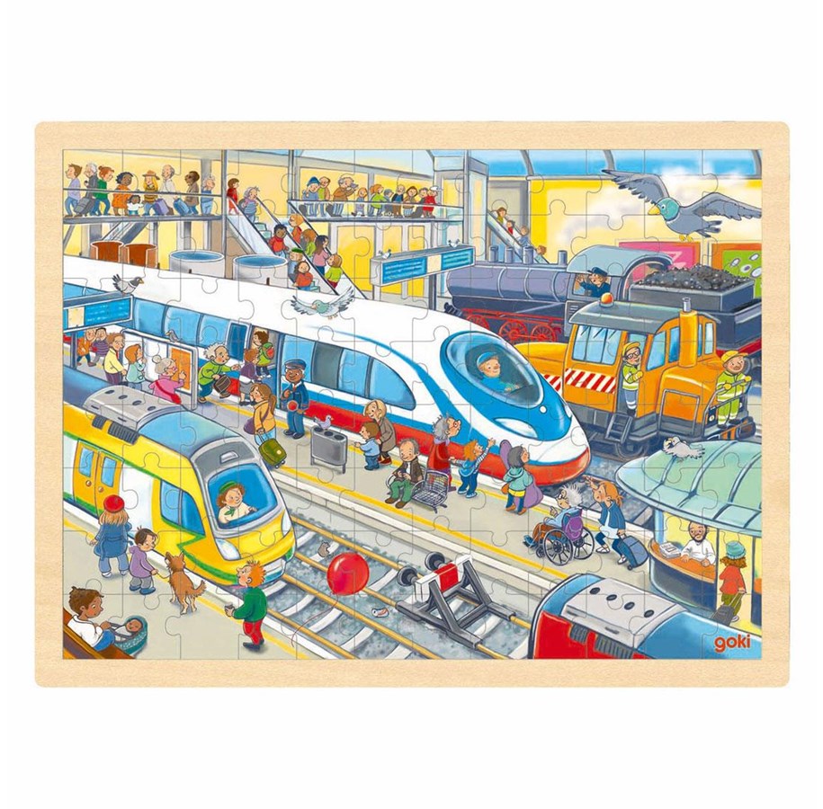 Pusselspel - Goki Wooden Puzzle Train Station 96 pcs. Trä - 57316