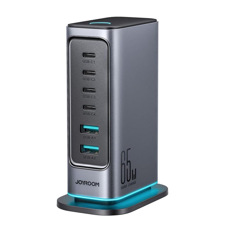 USB Hub - Joyroom JR-TCM02 GaN 65W charger charging station 4xUSB-C 2xUSB-A UK plug - gray USB Hub - 6 porte - Grey - JR-TCM02-UK