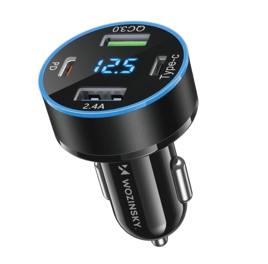 Mobile - Adapters & Chargers - Wozinsky WDCCB Car Charger with Display 50W 2xUSB-C / 2xUSB-A - Black - 5907769308499
