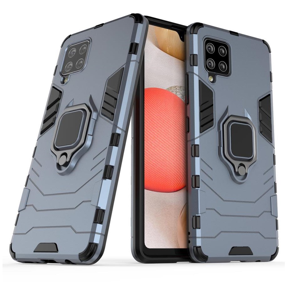 Mobile - Covers & Cases - Hurtel Ring Armor Case Kickstand Tough Rugged Cover for Samsung Galaxy A42 5G Blue - 5907769323324