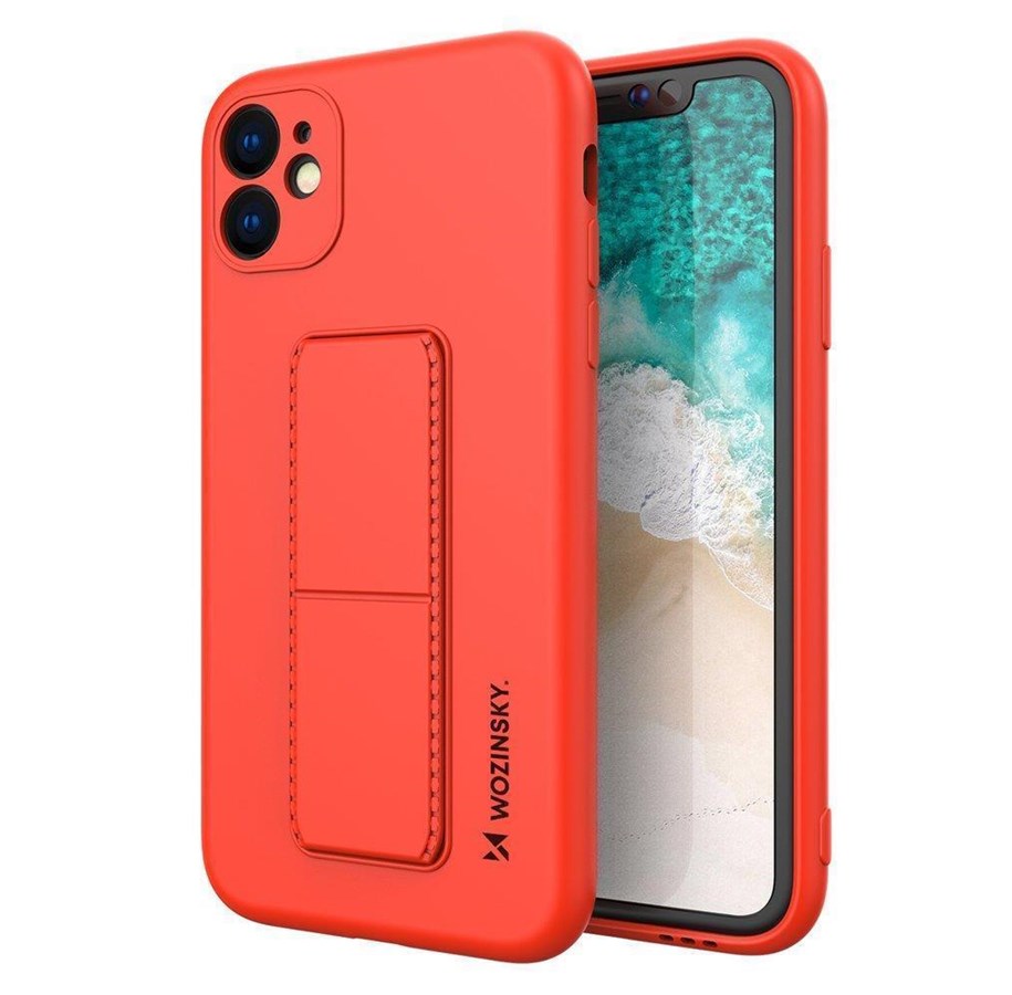 Mobile - Covers & Cases - Wozinsky Kickstand Case Silicone Case with Stand for iPhone 12 Pro Red - 9111201940413