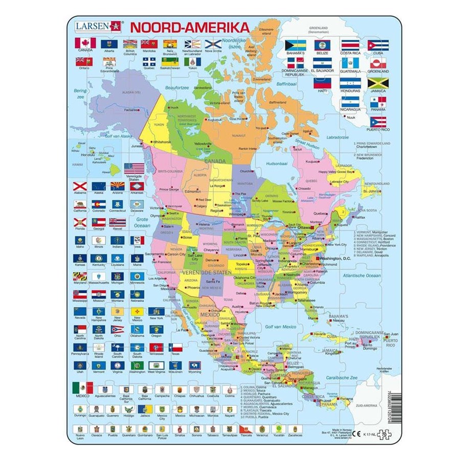 Pusselspel - Selecta Play Larsen Jigsaw Puzzle Map North America with States and Flags 70 pcs. 2D Pussel - LA-K17-NL